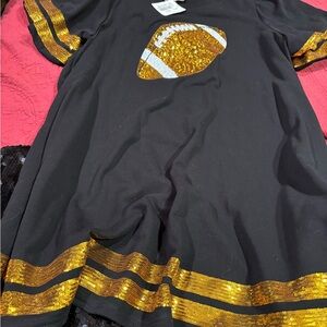 BiBi Black Dress with Gold Sequin Football Accent
